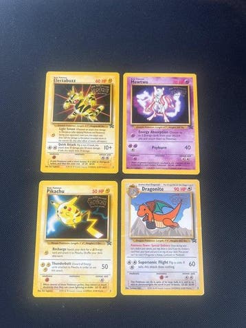 Pokémon - 4 Card - Electabuzz, Mewtwo, Pikachu, Dragonite, Nieuw
