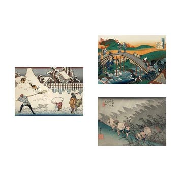 Set of 3 Famous Ukiyo-e Woodblock Prints - Katsushika, Antiek en Kunst