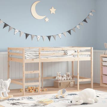 vidaXL Kinderhoogslaper met ladder 90x200 cm massief, 90 cm, Eenpersoons, Bruin, Verzenden