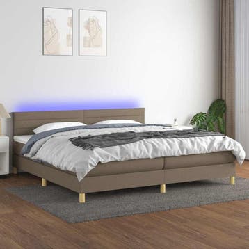 vidaXL Boxspring met matras en LED stof taupe 200x200 cm, Verzenden, Overige maten, 200 cm, Stof