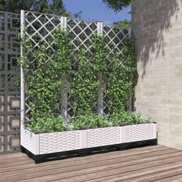vidaXL Plantenbak met trellis wit 120x40x121,5 cm PP, Verzenden, Nieuw, Kunststof, 100 cm of meer