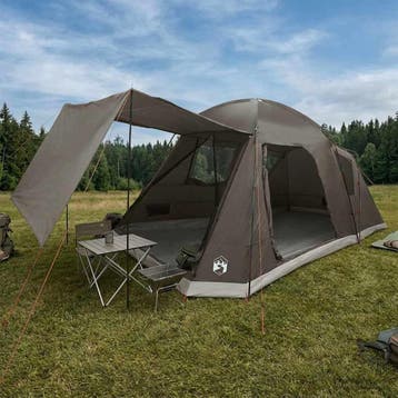 vidaXL Huisje Tent met dak Bruin grijs 8-persoons Polyester, Verzenden, Nieuw, Tot en met 2