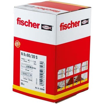Slagplug met schroef | Fischer | 50 stuks (8x60/20, PZ3), Verzenden, Nieuw