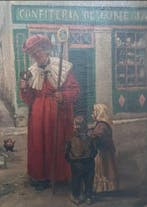 Joaquim Vayreda (1843-1894) - Scène de rue école espagnole, Antiek en Kunst, Kunst | Schilderijen | Klassiek