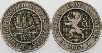 10 Centimes 1864 Belgie-koenigreich Leopold I 1831-1865, Postzegels en Munten, Verzenden