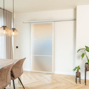 Stalen Schuifdeur met koofsysteem - 3 Vlaks - Wit - Mat glas, 75 tot 150 cm, Nieuw, 150 tot 225 cm, Metaal