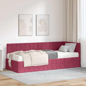 vidaXL Hoekbedframe met Matras 2 st Wijnrood 80 x 200 cm, Eenpersoons, Verzenden, Nieuw, Stof