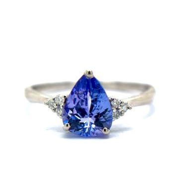 Ring - 14 karaat Witgoud - 1.25ct. tw. Tanzaniet - Diamant, Nieuw