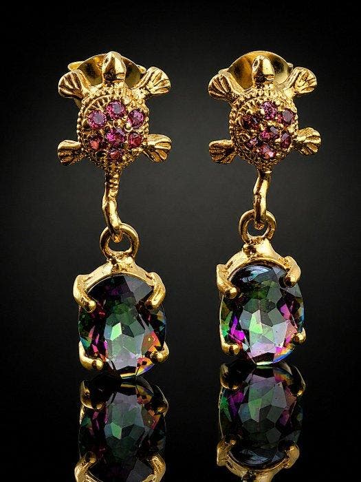 Topaas - Zilver, Mystic Topaz - Oorbellen - Fantasieontwerp, Antiek en Kunst, Curiosa en Brocante
