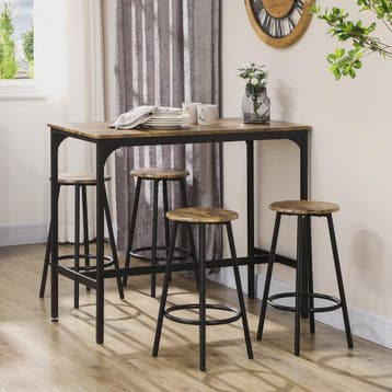 HOMCOM Bartafel Set met 4 Barkrukken - Rustiek Bruin & Zwart, Huis en Inrichting, Barren, Verzenden, Nieuw