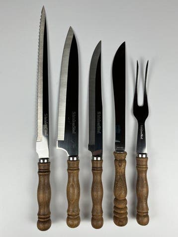 Vintage Wooden Handle Kitchen Knife & Carving Fork Set (5) -