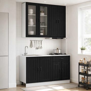 vidaXL Keukenblok LUCCA 4 st Zwart Bewerkt hout, Verzenden, Nieuw, Zwart