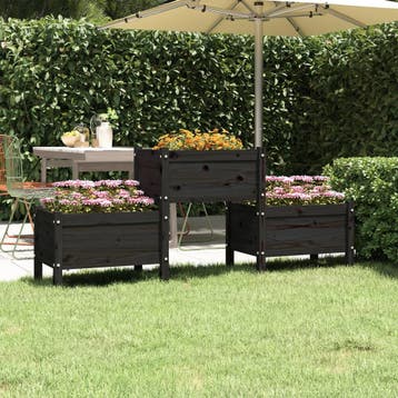 vidaXL Plantenbak 178,5x44x75 cm massief grenenhout zwart, Verzenden, Nieuw, Hout, 60 cm of meer