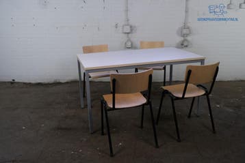 Tweedehands kantinetafel De Valk ahorn 140x80 cm grijs frame, Zakelijke goederen, Kantoor en Winkelinrichting | Kantoormeubilair en Inrichting