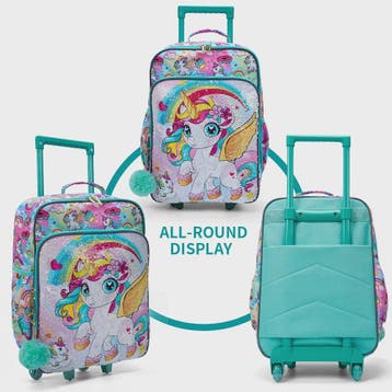 Vrolijke Kinderkoffer met Eenhoorn & Pailletten - 18 inch -, Verzenden, Nieuw