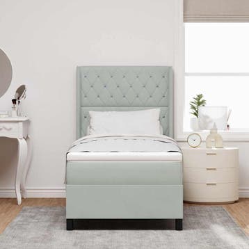 vidaXL Boxspringbed met matras Lichtgrijs 90 x 190 cm, Huis en Inrichting, Verzenden, Nieuw, Eenpersoons, Stof