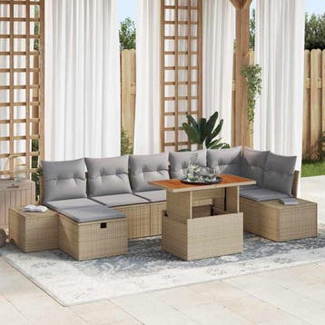 vidaXL Tuin Sofa Set 8 st Beige poly rattan, Verzenden, Nieuw, Rotan, 8 zitplaatsen
