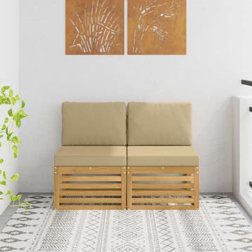 vidaXL Buiten Midden Sofa 2 st 2-zits Massief Acaciahout, Tuin en Terras, Verzenden, Nieuw, 2 zitplaatsen