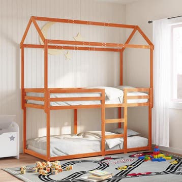 vidaXL Stapelbed met bedhuis massief grenenhout wasbruin, 90 cm, Eenpersoons, Bruin, Verzenden