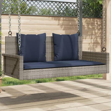 vidaXL Schommelbank met kussens 119x56x48 cm poly rattan, Verzenden, Nieuw