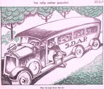Bus van de SDAP afgebeeld op spotprent (lijst optie), Verzenden
