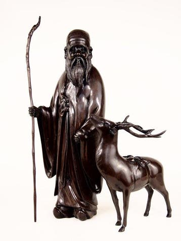 Brons - Nobumitsu  - Beeldje van de God of Longevity &
