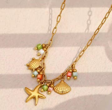 Boho kleurrijke ketting in gouden tinten - leuke hangers -, Nieuw