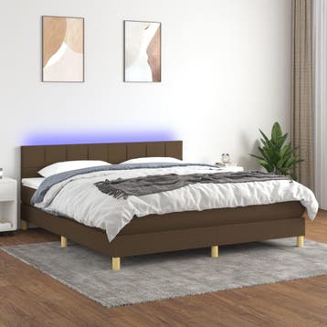 vidaXL Boxspring met matras en LED stof donkerbruin 180x200, Eenpersoons, Bruin, Verzenden, Nieuw