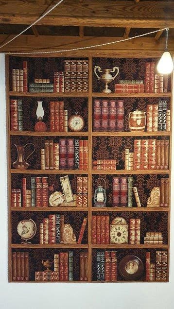 Exclusief retro tapijt met bibliotheekthema, grote maat -