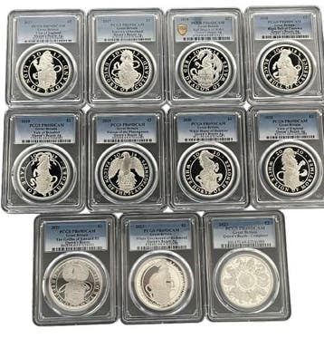 Queens Beast Serie 1 oz 2017 t/m 2021 compleet Proof PCGS, Verzenden, Losse munt, Zilver