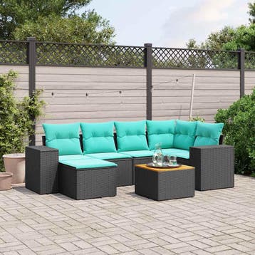 vidaXL 7-delige tuinbankset met kussens van zwart polyrotan, Verzenden, Nieuw