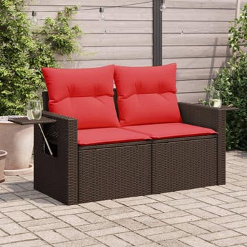 vidaXL Tuinbank met kussens 2-zits poly rattan bruin, Verzenden, Nieuw