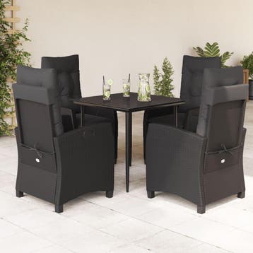 vidaXL 5-delige Tuinset met kussens poly rattan zwart, Verzenden, Nieuw, 4 zitplaatsen, Tuinset