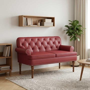 vidaXL Loungebank met knopencomfort Wijnrood 120 x 65 x 77, Verzenden, Nieuw, Leer, Minder dan 150 cm