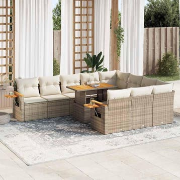 vidaXL 11-delige Tuinset met kussens poly rattan acacia, Tuin en Terras, Verzenden, Nieuw, Tuinset