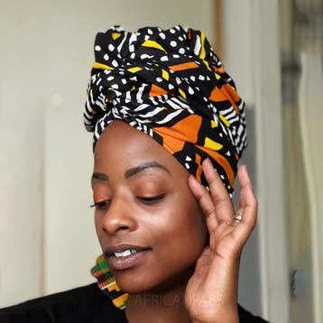 Afrikaanse Geel / oranje hoofddoek - Mud cloth headwrap, Ophalen of Verzenden, Nieuw