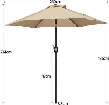 2dekans | Yaheetech Parasol 222,5 cm – Lichtbruin –, Ophalen of Verzenden, Zo goed als nieuw