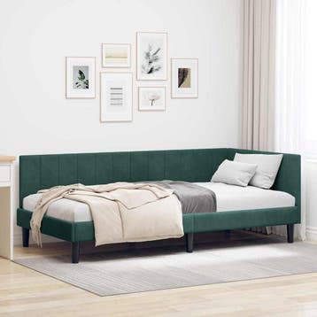 vidaXL Hoekbedframe met hoofdeinde Donkergroen 90 cm x 190, Huis en Inrichting, Slaapkamer | Bedden, Verzenden, Nieuw, Groen, Stof