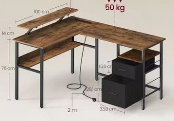 L-vormig bureau met LED, lades, USB en monitorstandaard, Verzenden, Nieuw