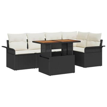 vidaXL Tuin Sofa Set met opslag 6 pcs Zwart Poly riet, Tuin en Terras, Tuinsets en Loungesets, Verzenden, Nieuw, Rotan, 6 zitplaatsen