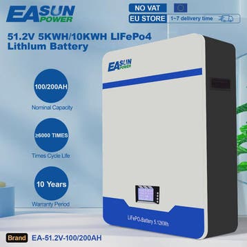 EASUN 51.2V LiFePO4 Energieopslag Batterij 100Ah/200Ah - Wan, Verzenden, Nieuw