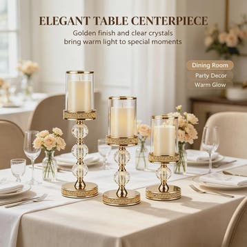 Luxe Gouden Kandelaars Set (3 stuks) met Kristal en Glas - S, Verzenden, Nieuw