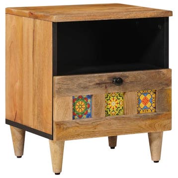 vidaXL Nachtkastje met lade Naturel 40 x 33 x 46 cm Massief, Minder dan 45 cm, Verzenden, Nieuw, Minder dan 55 cm