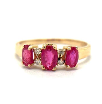 Ring - 14 karaat Geel goud - 1.22ct. tw. Robijn - Diamant, Nieuw