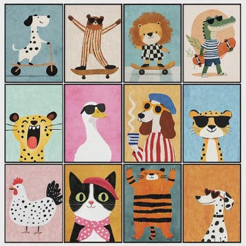Vrolijke Dieren Canvas Posters - Leeuw, Hond, Beer & Cheetah