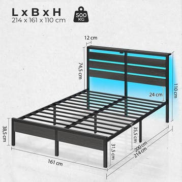 Bedframe met lattenbodem - 160x200 cm - Metaal - Zwart - Rol, Huis en Inrichting, Verzenden, Zo goed als nieuw