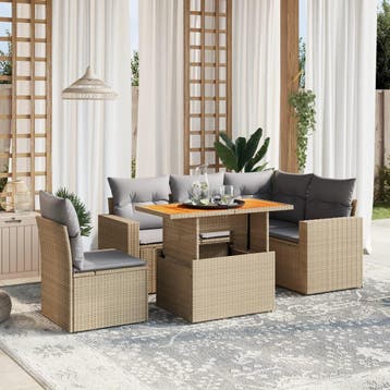 vidaXL 6-delige Loungeset met kussens poly rattan beige, Verzenden, Nieuw, Loungeset