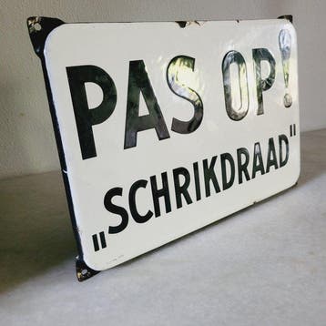 Pas Op! Schrikdraad Bord, Langcat Bussum, 1950 - Reclamebord