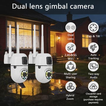 2x WiFi Dual Lens Beveiligingscamera - Waterdicht, Binnen/Bu, Verzenden, Nieuw