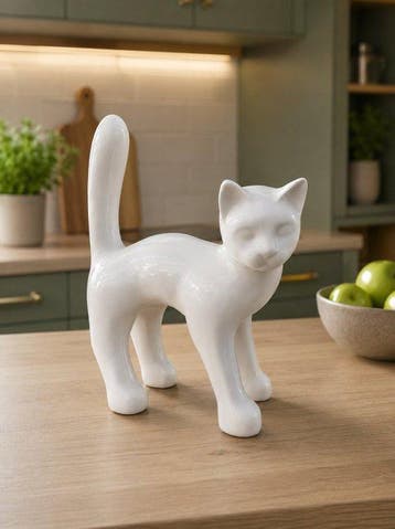 Beeld, Garden statue - Cat - Color white - 46 cm - polyresin, Antiek en Kunst, Kunst | Designobjecten